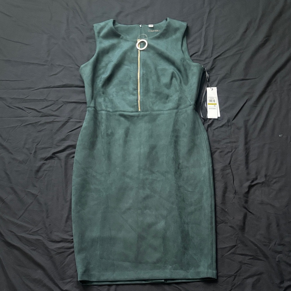 Calvin Klein Teal Midi Dress with Gold Accent